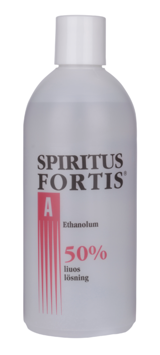 Kuvassa Spiritus Fortis 50% lääkinnällisiin tarkoituksiin